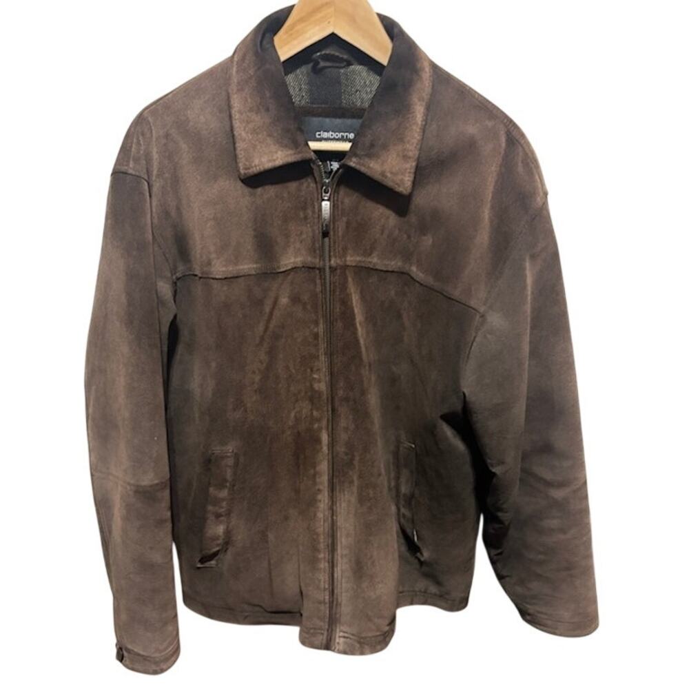 Claiborne Mens Medium Brown Suede Leather Jacket Full Zip Casual Western Coat